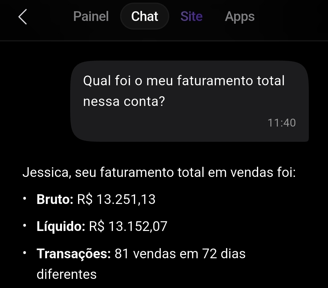 Print do faturamento real obtido com esse posicionamento